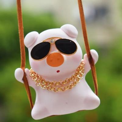 Uplift Picks Cute Pink Swing Pig Rearview Mirror Car Pendant 05