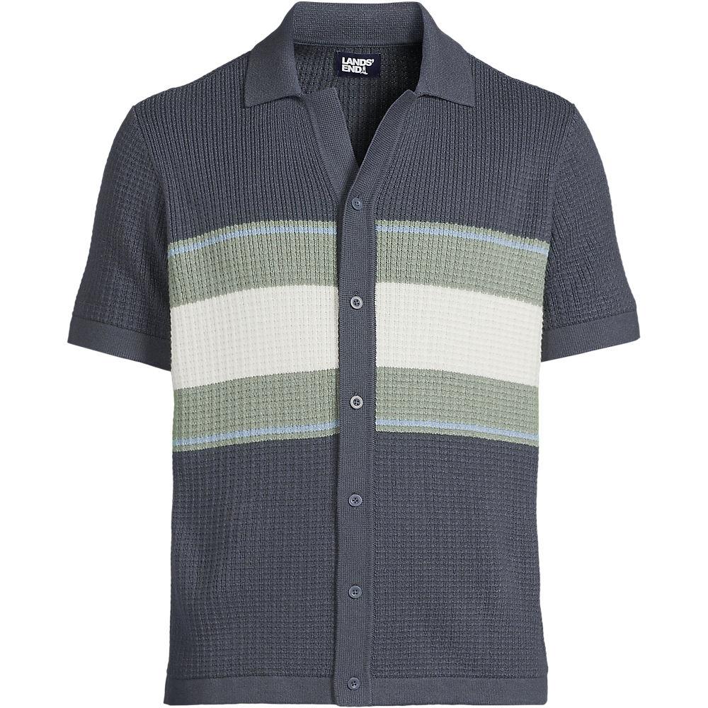 Strick-Poloshirt mit Knopfleiste für Herren, Herren, size: regular, Blau, Viskose/Baumwoll-Mischung/Nylon-Mischung, by Lands' End