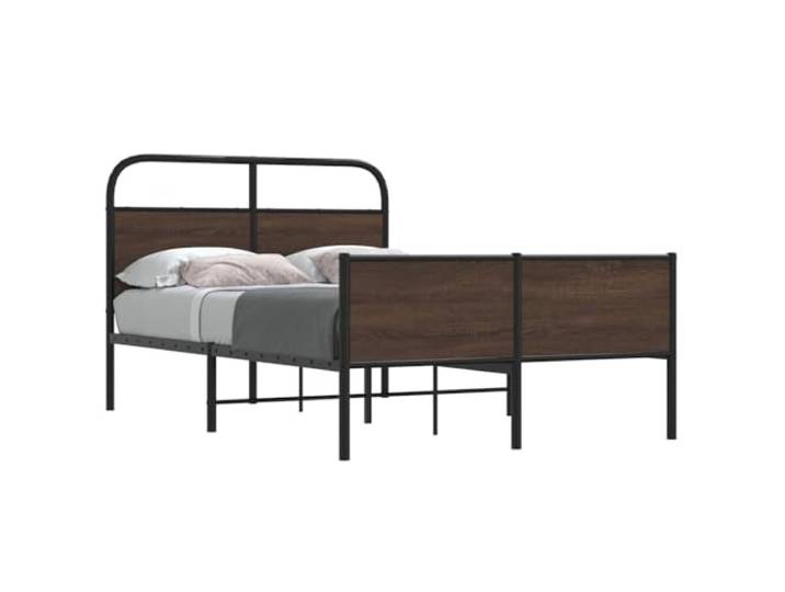 Robuste Stahlkonstruktion Klassisches Design Bettgestell Braun 140x190 cm Bettgestell ohne Matratze 140x190 cm Braun Eichen-Optik Stabil Stahl Metall Lattenrost Kopfteil Futonbett