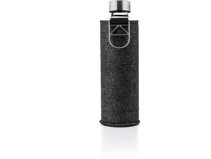 Trinkflasche EQUA Mismatch , silber (transparent, silberfarben), H:25,5cm, Borosilikatglas, Trinkflaschen, Trinkflasche, Borosilikatglas, mit Filzcover und Metallgriff