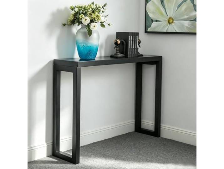 Weiwehome Schmaler Massivholz‑Konsolentisch für Flur & Wohnzimmer Massivholz, platzsparendes Design, stabile Tischbeine, ideal für Flur & Wohnzimmer(Black,55.1in)