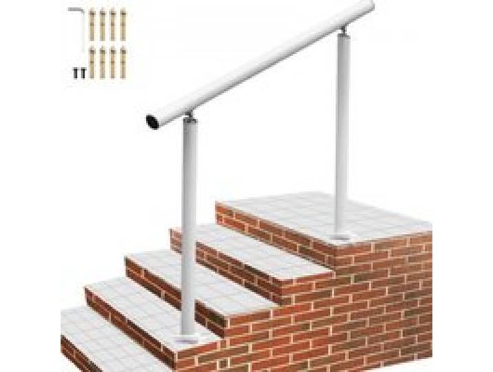 VEVOR Kit Main Courante Balustrade Garde Corps Terrasse Rampe Escalier Blanche Rampe d'Escalier Extérieur en Aluminium / Fer Main Courante Construction Solide Paquet de Valeur pour Escalier 121x91 cm