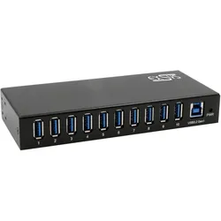 Exsys Industrial USB 3.2 Gen 1 Hub 10-Port (USB-B, 10 Ports), Dockingstation + USB Hub, Schwarz