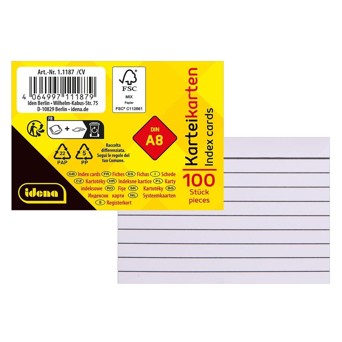 Idena Karteikarten liniert weiss DIN A8 100 Stück (A8, 100x, 180 g/m²) (49287863)