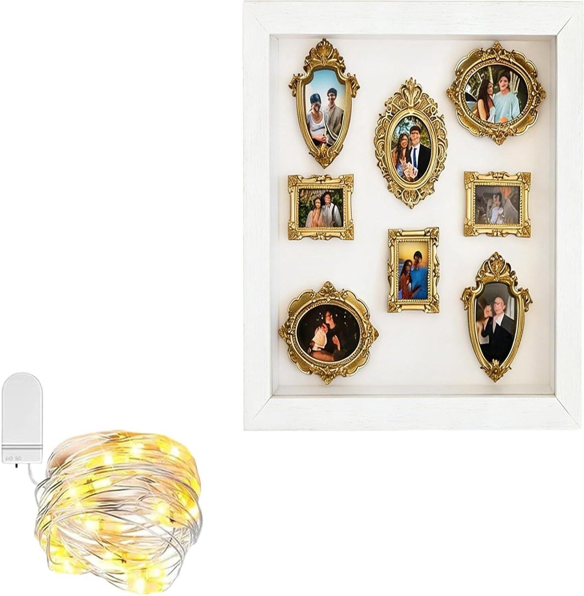 Mini Museum Schaduwbox Herinneringsdisplay Fotolijst Goudkleurig - 25 cm