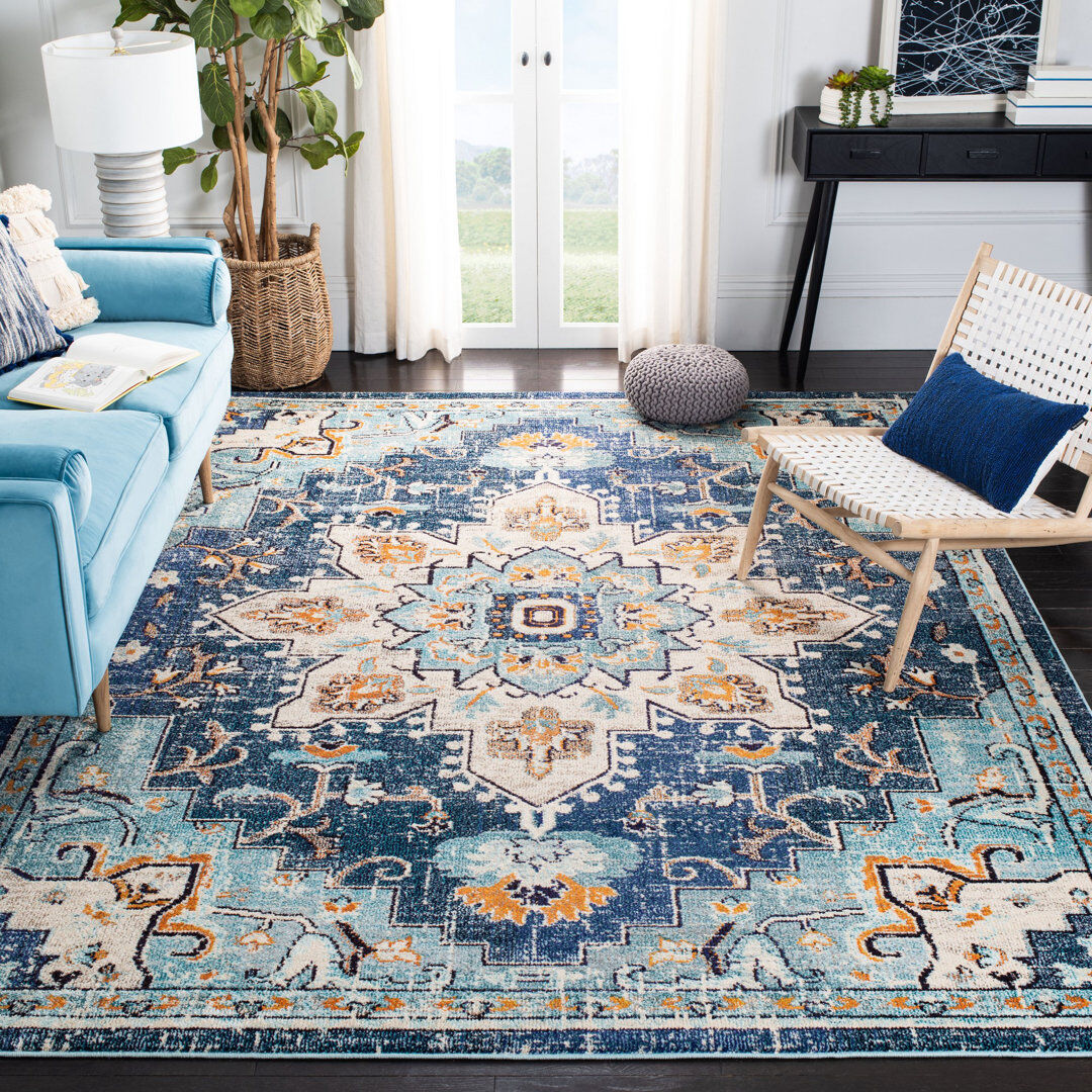 World Menagerie Orrington Oriental Area Rug Navy Rectangle 244 x 305 cm