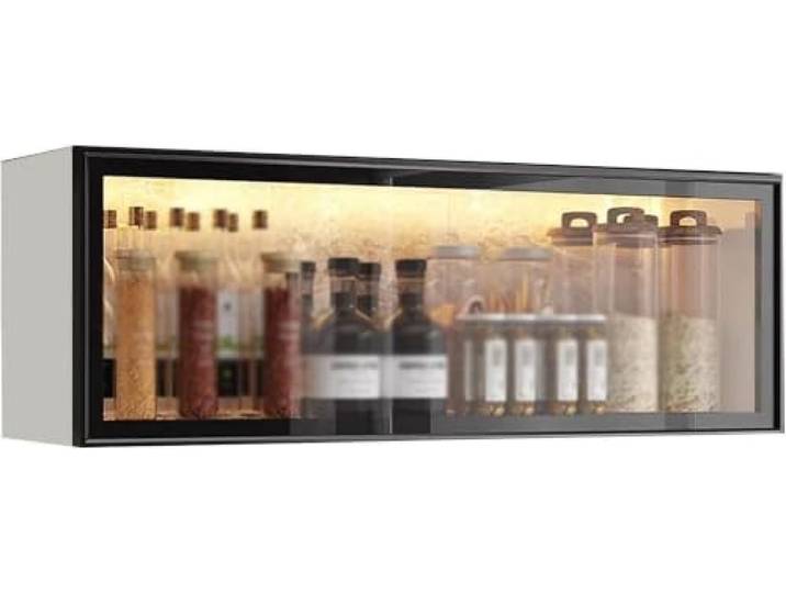 An der Wand montierter Küchenvitrinenschrank, moderne graue und weiße Speisekammer mit Türen und Regal(White-a,80x32x19cm)