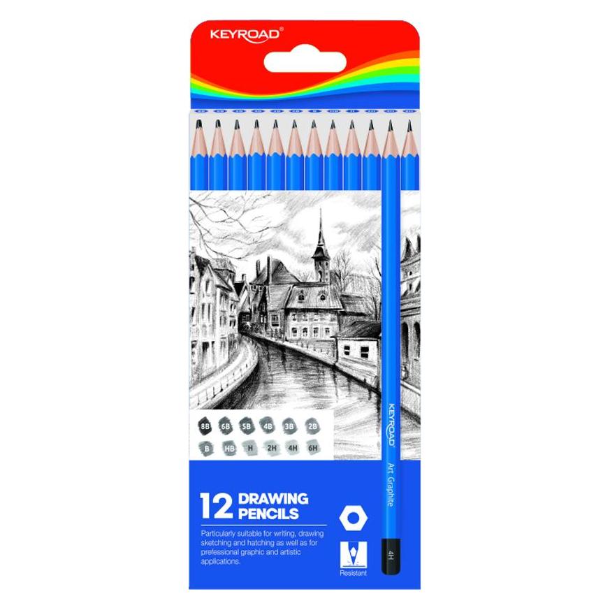 Keyroad Skizzierstift-set, 8,8 x 21,4 x 0,9 cm, 12-teilig, anhänger (2B, 2H, 3B, 4B, 4h, 5B, 6B, 6H, 8B, B, H, HB, 12x) (KR972271)