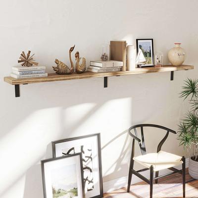 Wallniture Cervo 60-72-84 inch Long, Floating Wood Wall Shelf with Heavy Duty Brackets for Home Decor, Storage and Organization