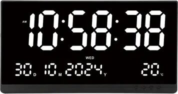 Daily Discovery Digital Wall Clock Large LED Clock USB Powered Calendar Display white