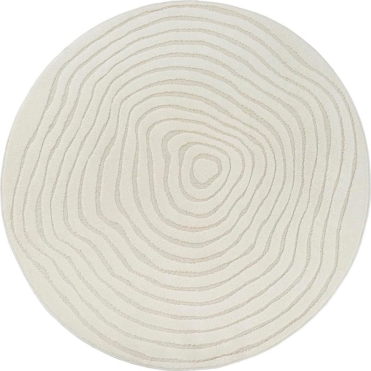 Rond Vloerkleed Elio Crème – Japandi Stijl met 3D-effect, Laagpolig, Diameter: 120 cm