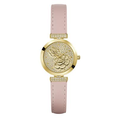 Quarzuhr GUESS "ARRAY", gold (rosa, goldfarben), Armbanduhren, Damen, Quarzuhr, Armbanduhr, Damenuhr, Lederarmband, analog