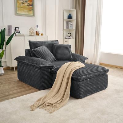 Loedds Oversized Teddy Fabric Sleeper Chair with Deep Seat and Movable 2-Layer Ottoman