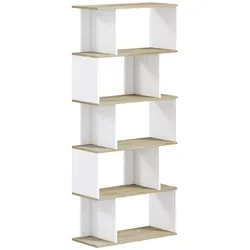 HOMCOM Bücherregal Skandinavisches Design 5 Ablagen Kippsicherung 70x29,5x163cm/Holz und Weiß