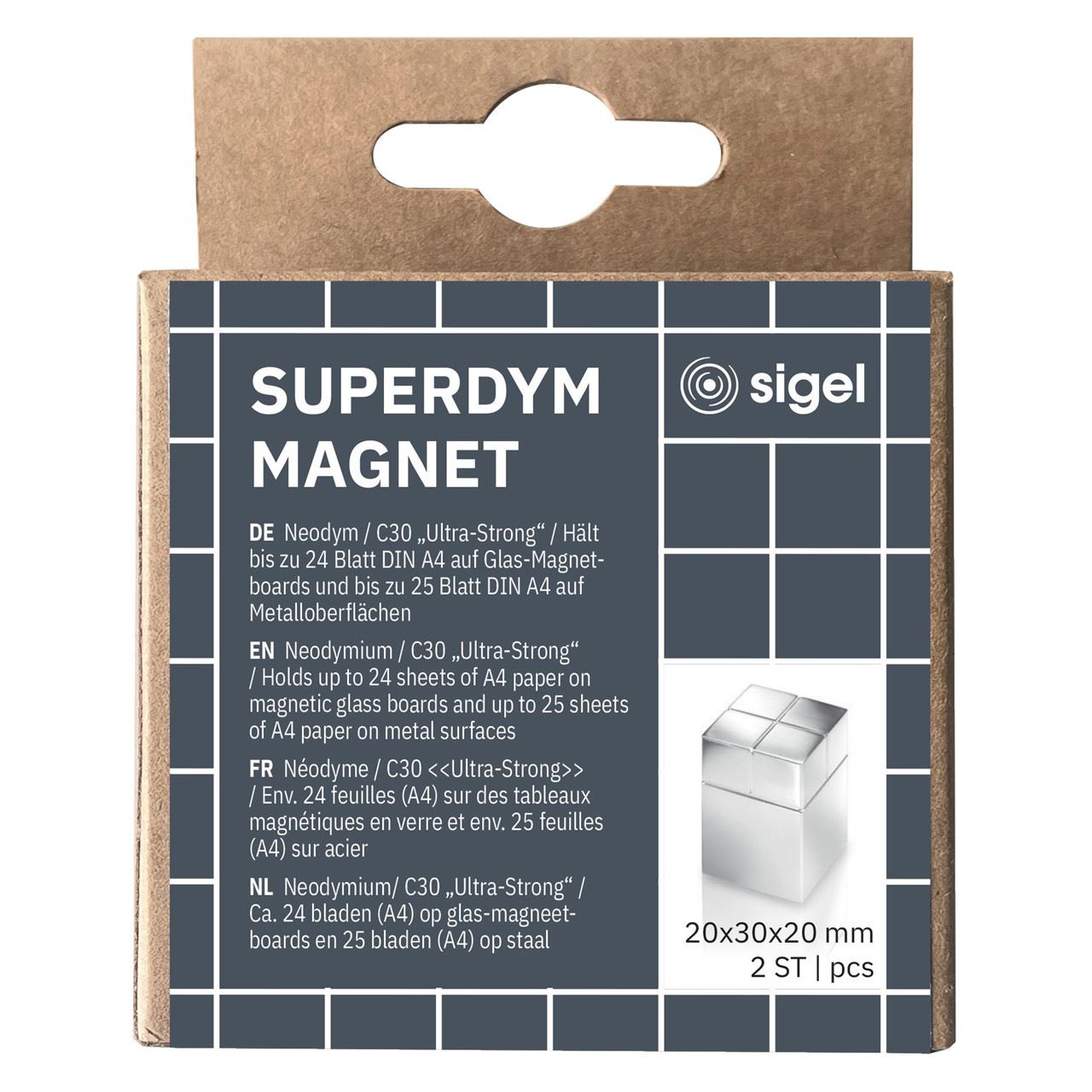 SIGEL 2 C30 "Ultra-Strong" Magnete silber 2,0 x 3,0 x 2,0 cm