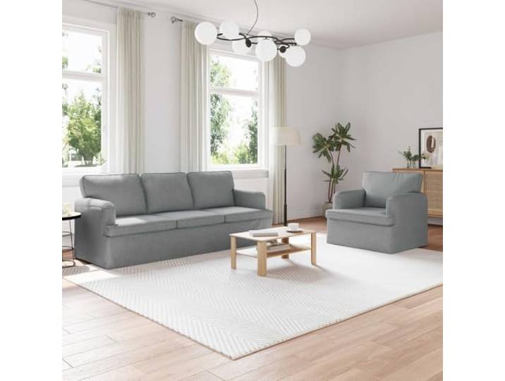KGHERMDF Sofa Set 2 STK. Hellgrau Stoff Modernes Ecksofa mit Metallbeinen Schaumstoffkissen, Holzarmlehnen, atmungsaktiver Stoff, für Wohnzimmer und Schlafzimmer
