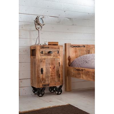 Kommode SIT "Mahón aus Mangoholz mit Rollen & Industrial-Look", schwarz (natur, schwarz), B:44cm H:82cm T:34cm, Massivholz, Sideboards, Kommode, Beweglich auf Metallrollen mit markanten Vintage-Gebrauchsspuren