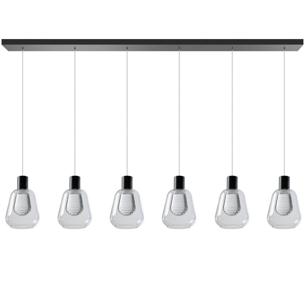 ETH Gary 6-lichts hanglamp voor eettafel in zwart en transparant glas met aluminium