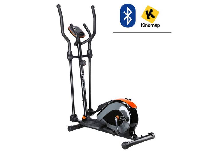 HMS Heimtrainer Crosstrainer Ellipsentrainer Ausdauertrainer (Spar-Set, 1-tlg., 122 x 57 x 159 cm leise), 8 Widerstandsstufen, Bluetooth, Kinomap-App, Transportrollen