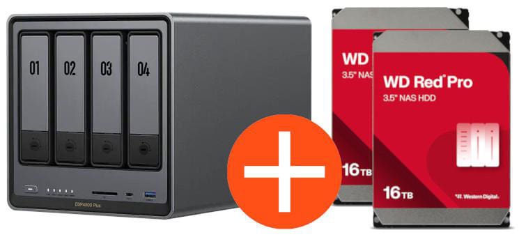 UGREEN NASync DXP4800 Plus NAS System 4-Bay 32TB inkl. 2x WD WD161KFGX NAS HDD - 16 TB DXP4800 Plus + 2x WD161KFGX