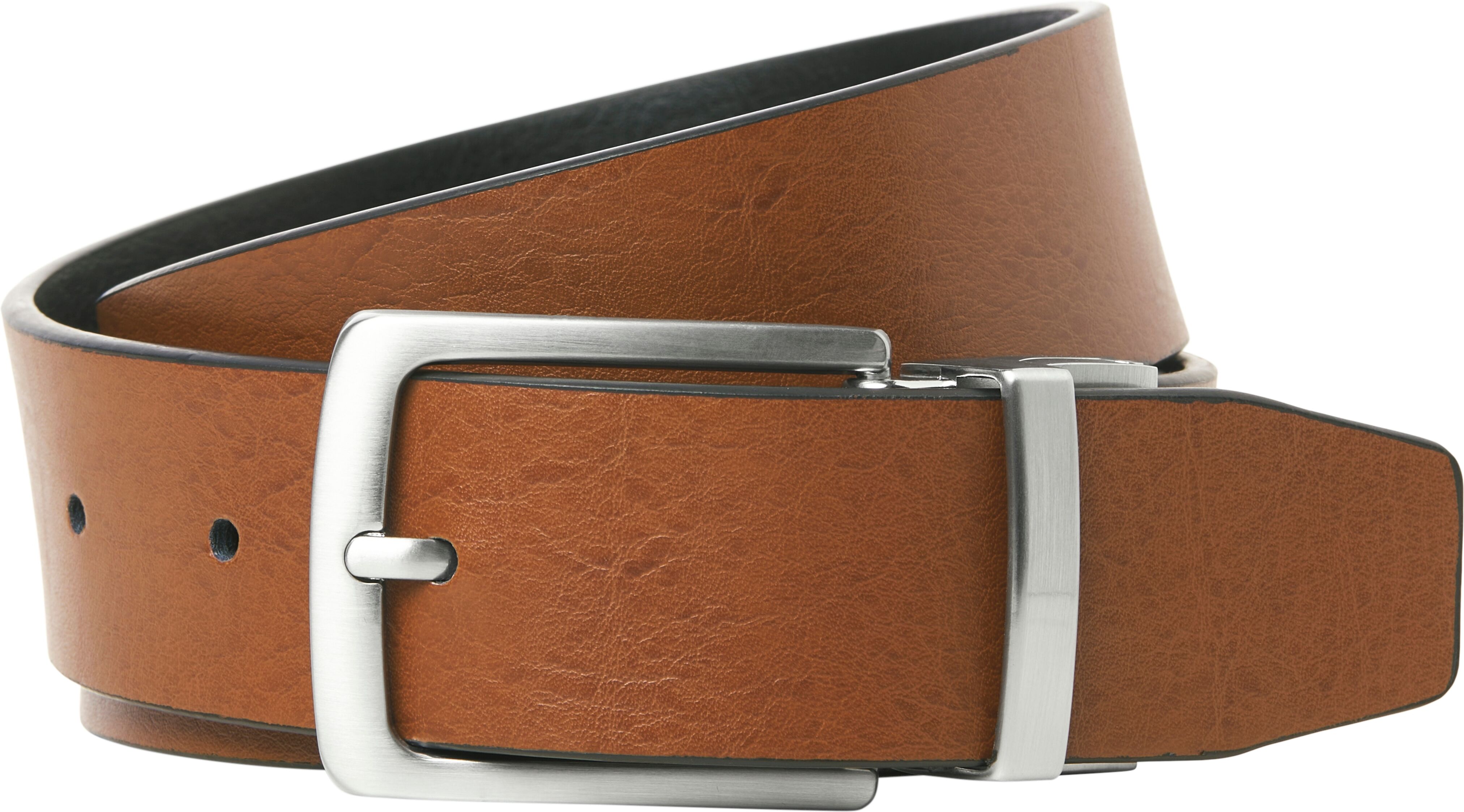 Ledergürtel JACK & JONES "JACRIO REVERSIBLE LEATHER BELT NOOS", Herren, Gr. 100, braun (schwarz detail:cognac, reversible), Leder, unifarben, Gürtel Ledergürtel schwarz detail:cognac, reversible 100