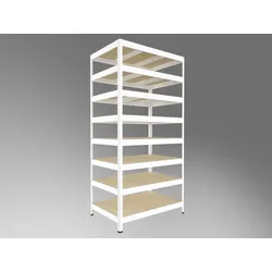 Metallregal Biedrax 35 x 120 x 240 cm, Weiß, 8 Fachböden OSB 10 mm, Fachlast 200 kg pro Fachboden