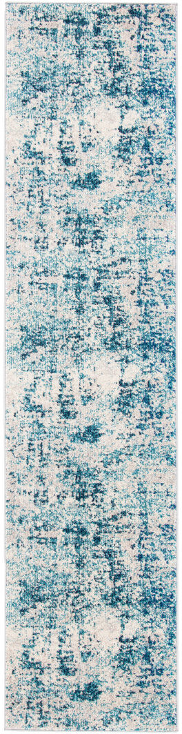 Astoria Grand Abstract Area Rug Ivory/ Blue Runner 61 x 244 cm