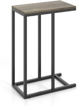 Costway C-shaped Side Table with Heavy-duty Metal Frame-Oak