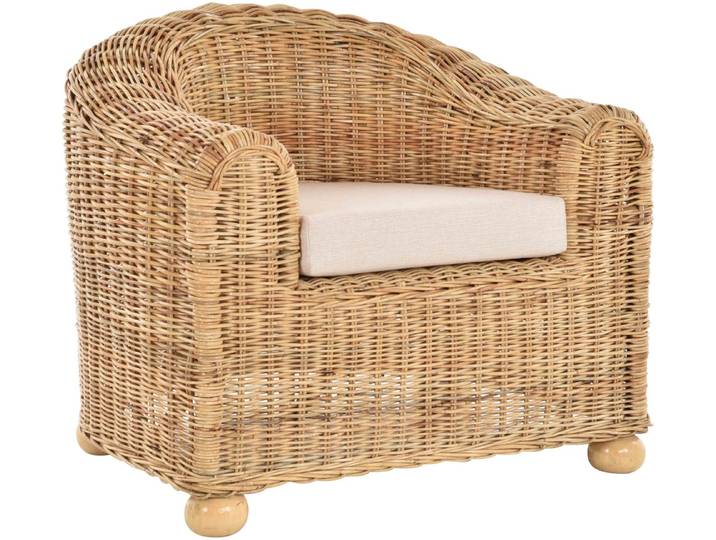 Krines Home Loungesessel Clubsessel Natur Rattan Sessel Loungesessel Club Wohnzimmersessel, Wuchtige Armlehnen