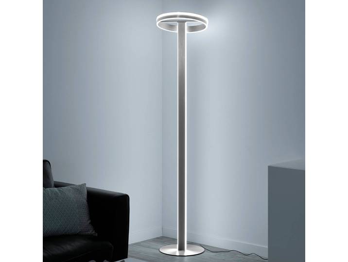 Q-Smart-Home Paul Neuhaus Q-Vito LED-Stehlampe, gerade mit Ring Q-Vito, dimmbar, alu / grau / zink, für Wohn- / Esszimmer, Aluminium, Modern