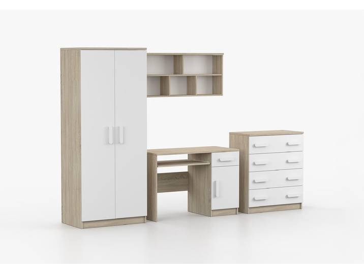 Kinderzimmer Komplett - Set JONAS III 02 (4-teilig) Sonoma Eiche Weiß Weiß