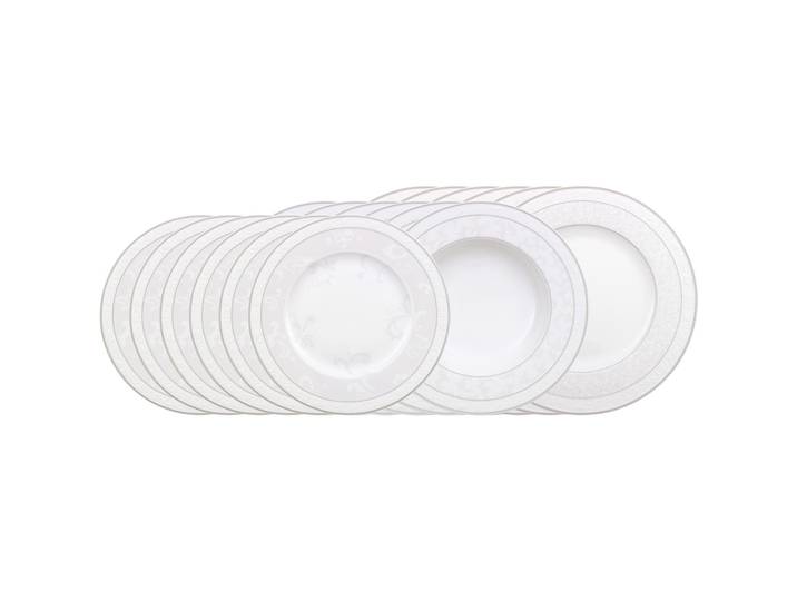Geschirr-Set VILLEROY & BOCH Teller-Set Gray Pearl 18er Set weiß , weiß, 18, Porzellan, Geschirr-Sets, Geschirr-Set, Spülmaschinengeeignet, Mikrowellengeeignet