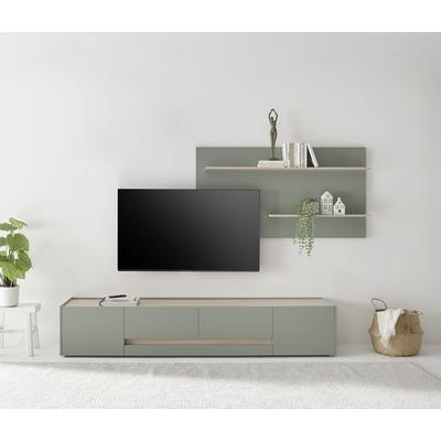 Wohnwand HOME AFFAIRE "City/Giron, moderne Anbauwand, Komplettset in vielen Farben verfügbar", grün (grün aloe), B:300cm H:180cm T:45cm, Holzwerkstoff, Kastenmöbel-Sets, Wohnwand, enthält ein Lowboard & ein Wandboard