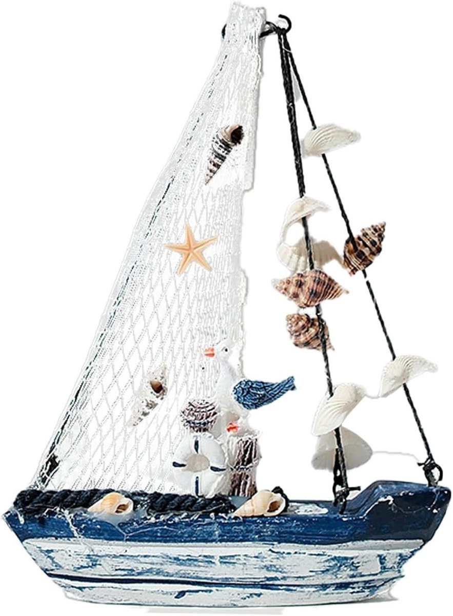 ByShayne Houten zeilboot en vuurtoren decoratie voor een nautisch badkamerinterieur