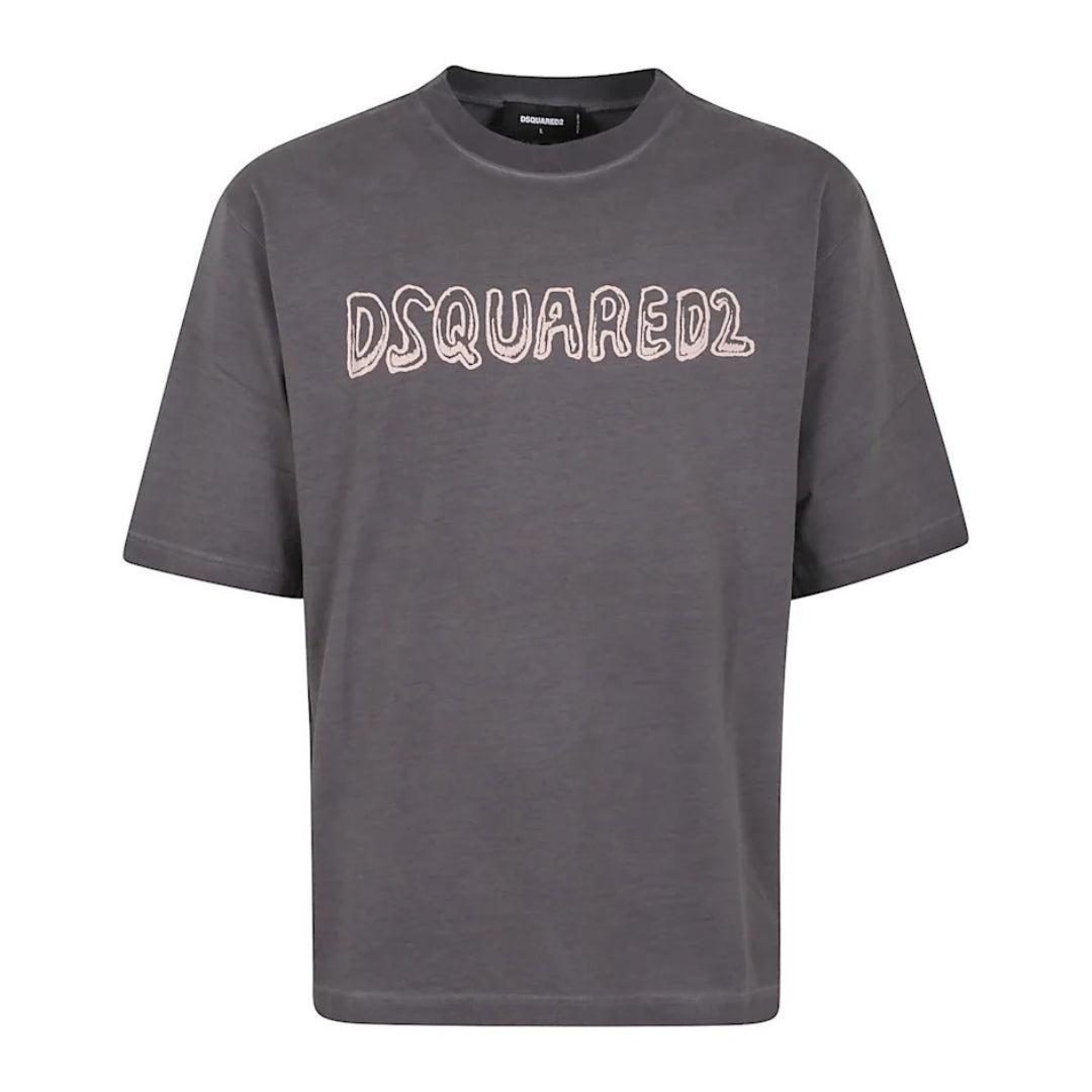 DSquared2 Heren Best Fade Cartoon Logo Loose Fit T-shirt (Houtskool Grijs)