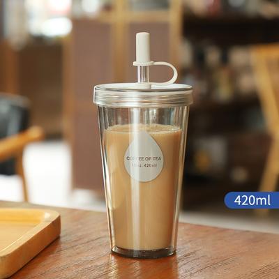 Universal Stock Double Wall Tumbler With Straw And Lid Portable Reusable Drink Cup light Grey