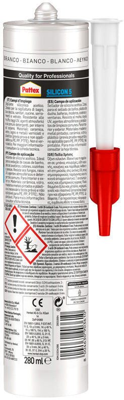 Pattex Silicone Acetico Silicon 5 Antimuffa Bianco 280 ml