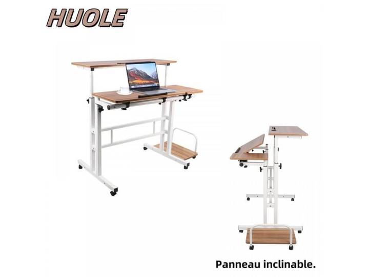 Table - Bureau d'ordinateur bureau de bureau panneau inclinable pour ordinateur central 102*60*67-115cm Chêne ancien.