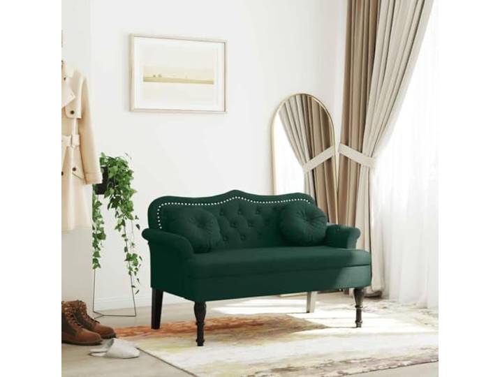 VIHHQGC Sitzbank mit Kissen Dunkelgrün 120,5 x 65 x 75 cm Samt Samtbezug, Knopfheftung, Gummibaumholzfüße, Sperrholzgestell, 110 kg Belastbarkeit
