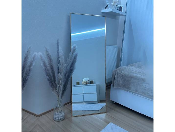 Miroir sur pied Comanlai 150x40cm HD, miroir mural avec cadre en alliage d'aluminium doré, miroir de pleine longueur pour chambre à coucher, salon