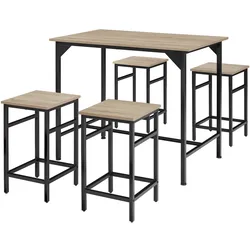 tectake Bartisch-Set Edinburgh 4 + 1  Industrial Holz Hell, Eiche Sonoma