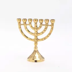 Menora "Jerusalem" Kerzenhalter Messing Gold H 11 cm, 7-flammiger Kerzenleuchter