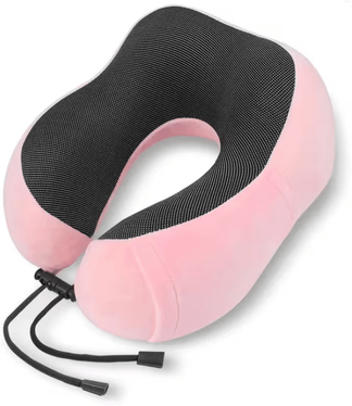 Inspire Essentials Memory Foam Travel Neck Pillow With U Shaped Support pink