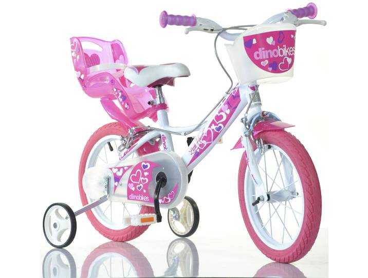 Kinderfahrrad DINO BIKES 16 Little Heart Kinderfahrrad Mädchen 4–7 Jahre Stützräder , rosa, Fahrräder, Kinder, 28cm, 16 Zoll (40,64cm), Kinderfahrrad, mit Stützrädern, Korb und Puppensitz