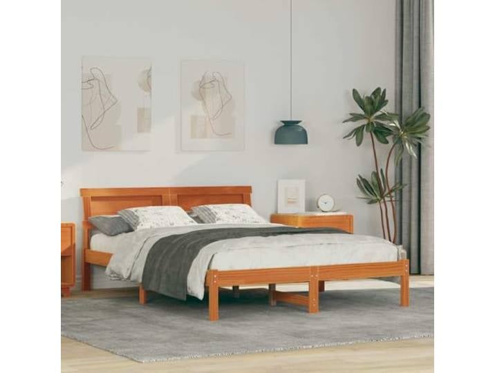 Massives Kiefernholz Bettrahmen ohne Boxspring 135x190 cm Braun Bettrahmen Wachsbraun 135x190 cm Massives Kiefernholz Bettgestell mit Lattenrost und USB Anschluss