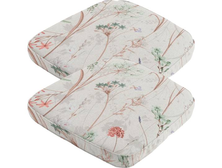 2er-Set Stuhlkissen Outdoor, Blumenmuster weiss, 48 x 48 cm