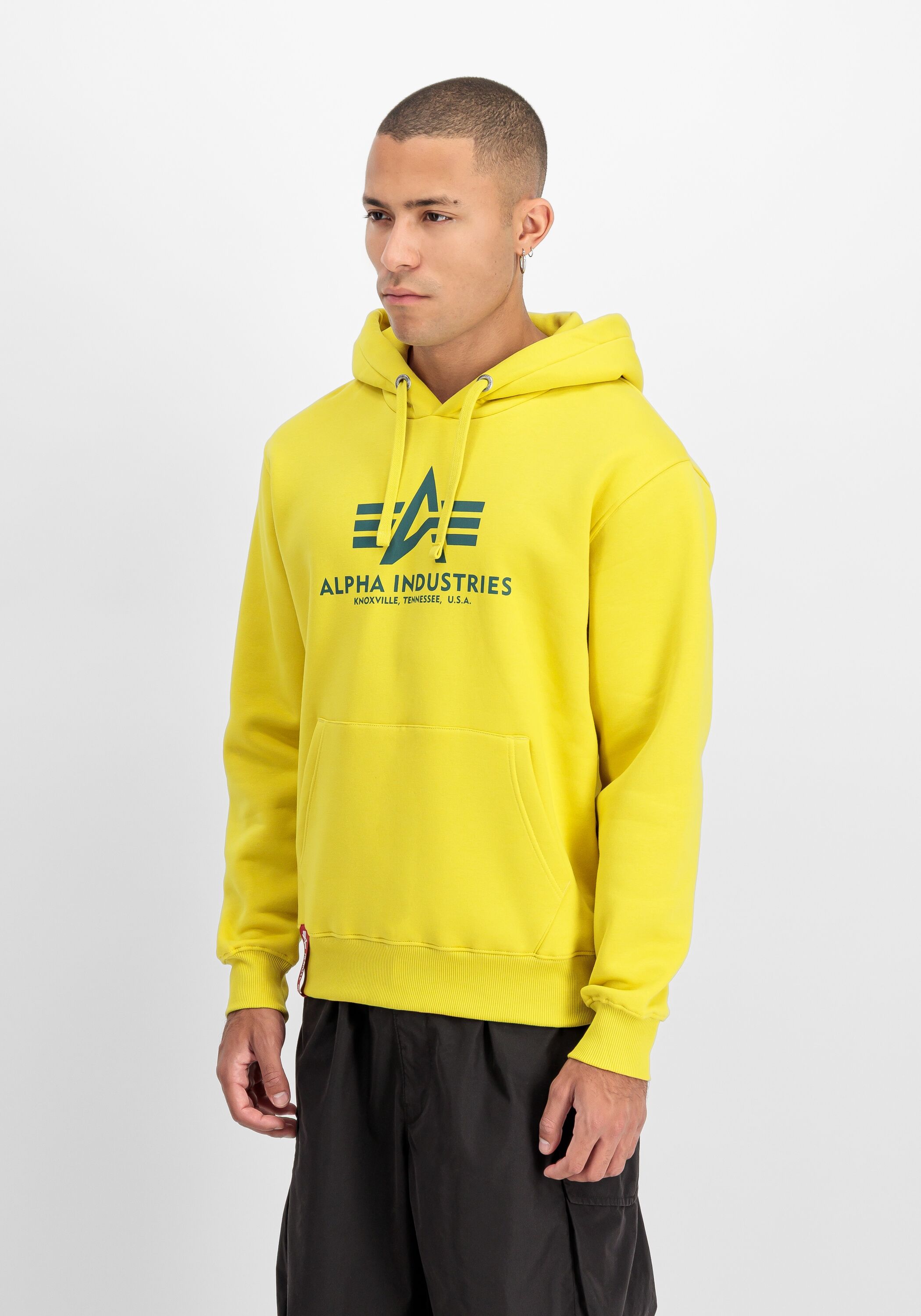 Hoodie ALPHA INDUSTRIES "Basic BL Hoodie", Herren, Gr. XXL, gelb (cyber), Obermaterial: 80% Baumwolle, 20% Polyester, regular fit, Sweatshirts Hoodie cyber XXL