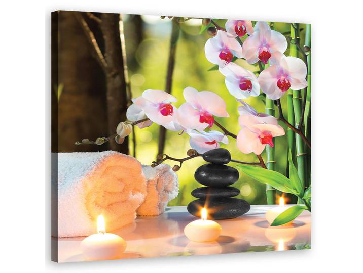 Feeby Wandbild spa kerzen orchidee blumen, Pink, Abstrakt, Rechteckig, 50x50 cm, Bilder & Rahmen, Bilder, Leinwandbilder