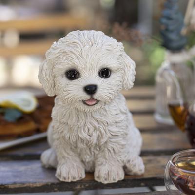 Hi-Line SoReal White Bichon Frise Decorative Puppy Figurine for Home & Garden Décor, Handpainted Polyresin Dog Statue
