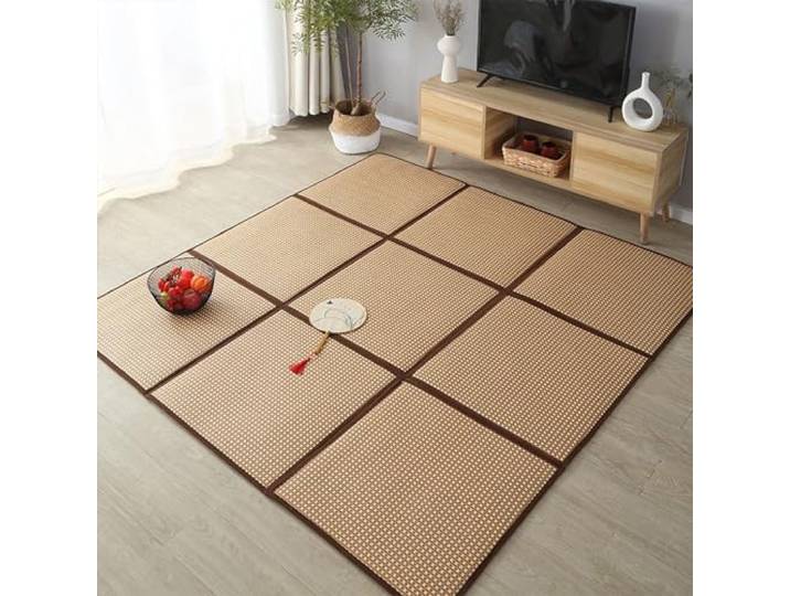 WEKONUMEX Traditionelle japanische Tatami-Matte, Faltbare Rattan-Sommerschlafmatte(Yellow,130x195cm)